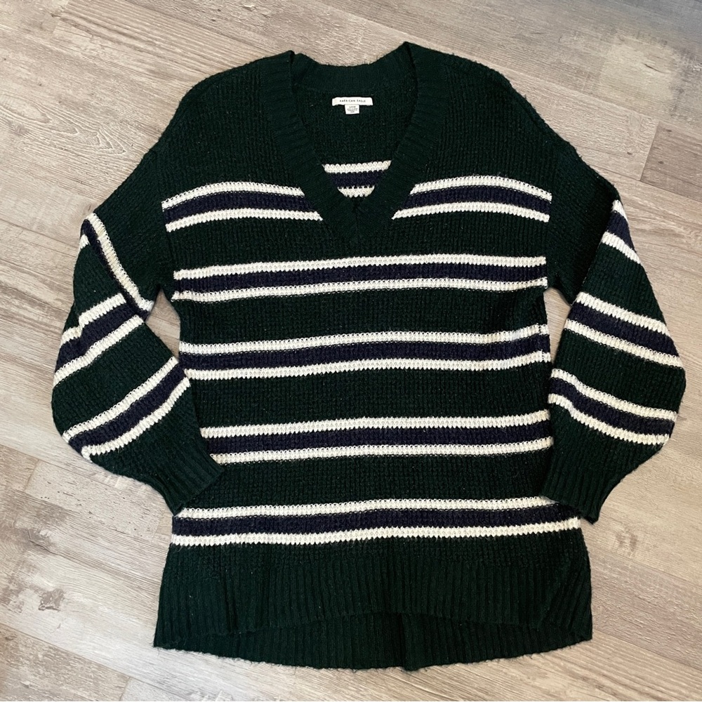American Eagle Green Striped Sweater